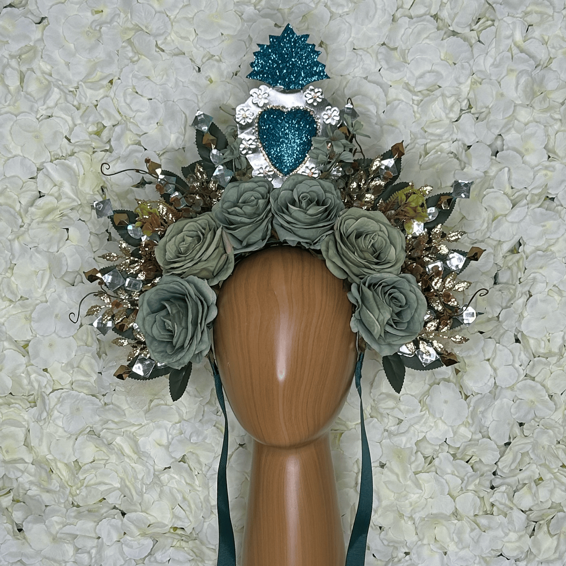 Day of the Dead Sacred Heart Headband - Green Laton Day of the Dead Sacred Heart Headband - Green Laton