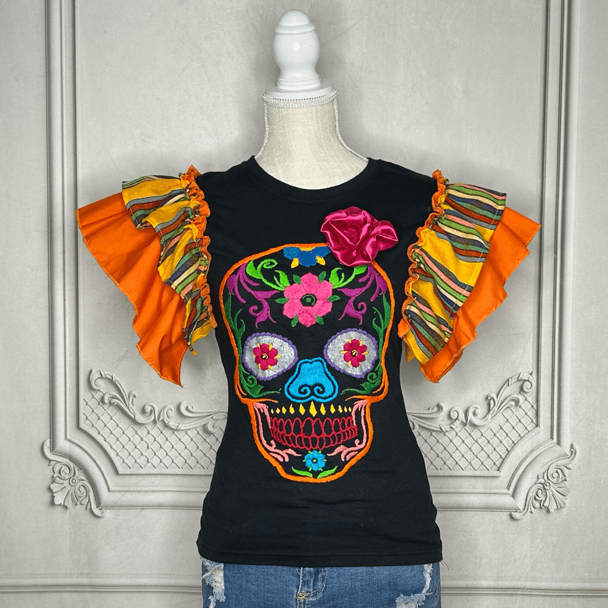 Day of the Dead T-Shirt with Cambaya Sleeves