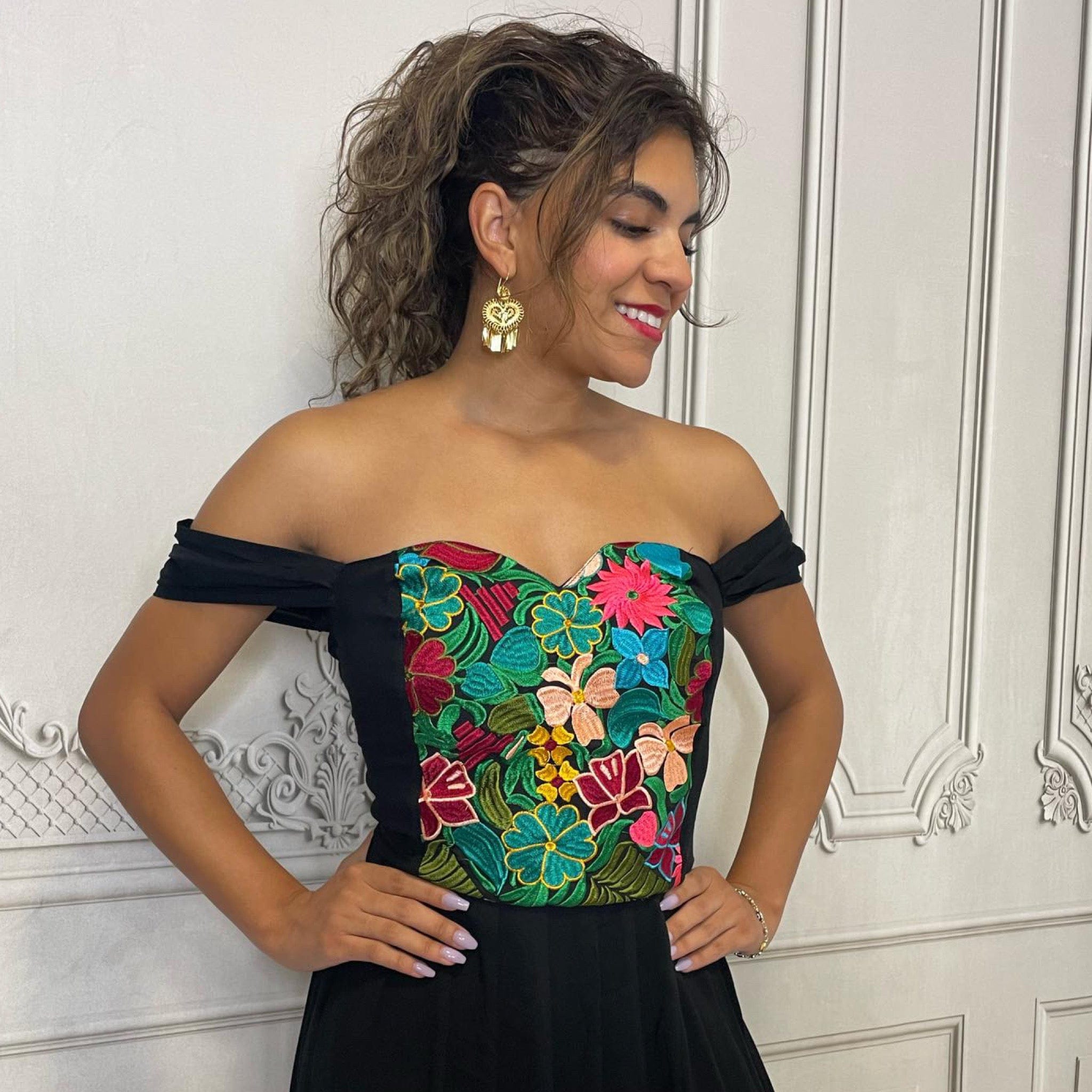 Dropped Shoulder Mexican Maxi Dress - Zinia