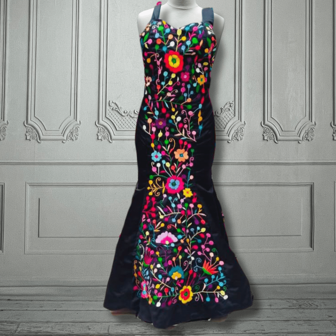 Embroidered Mexican Evening Dress - La Lluvia