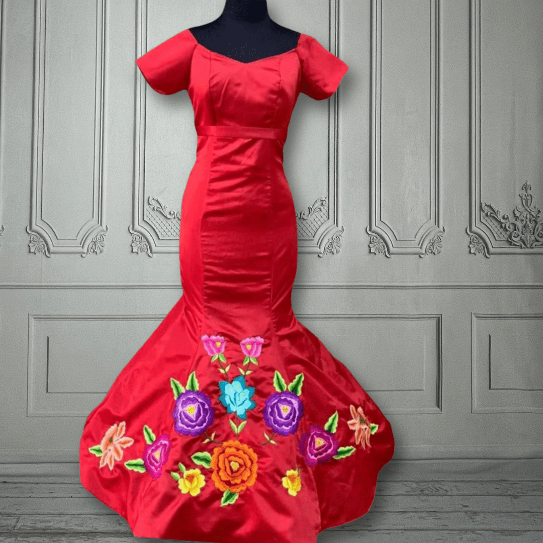 Embroidered Mexican Evening Dress - Las Flores