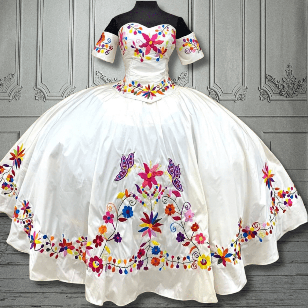 Embroidered Mexican Quinceanera Dress - Mariposa 2 – Camelia Mexican ...