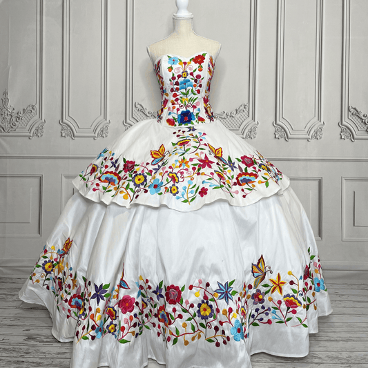 Embroidered Mexican Quinceanera Dress - Mariposa