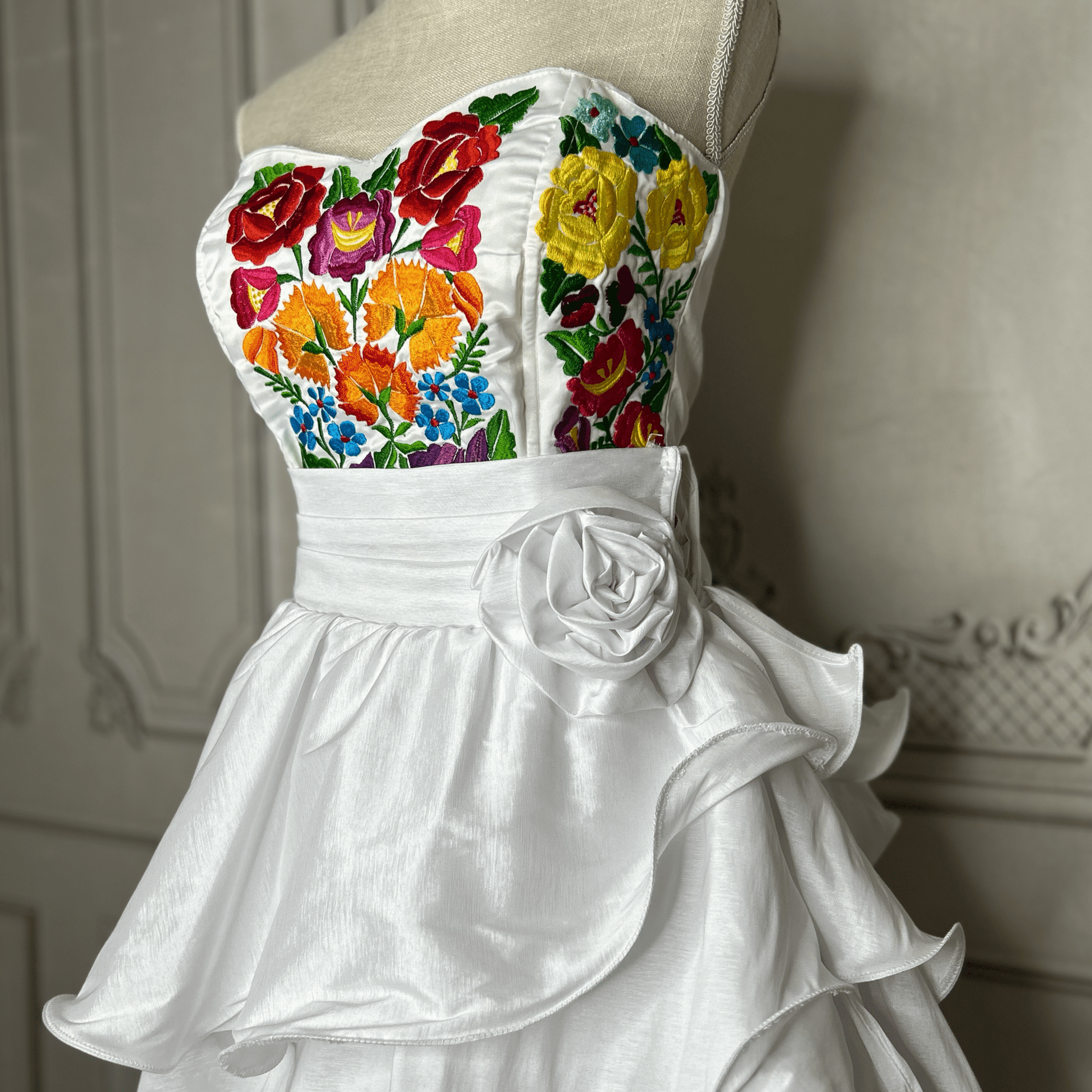 Embroidered Mexican Wedding Corset and Skirt - Flower Garden