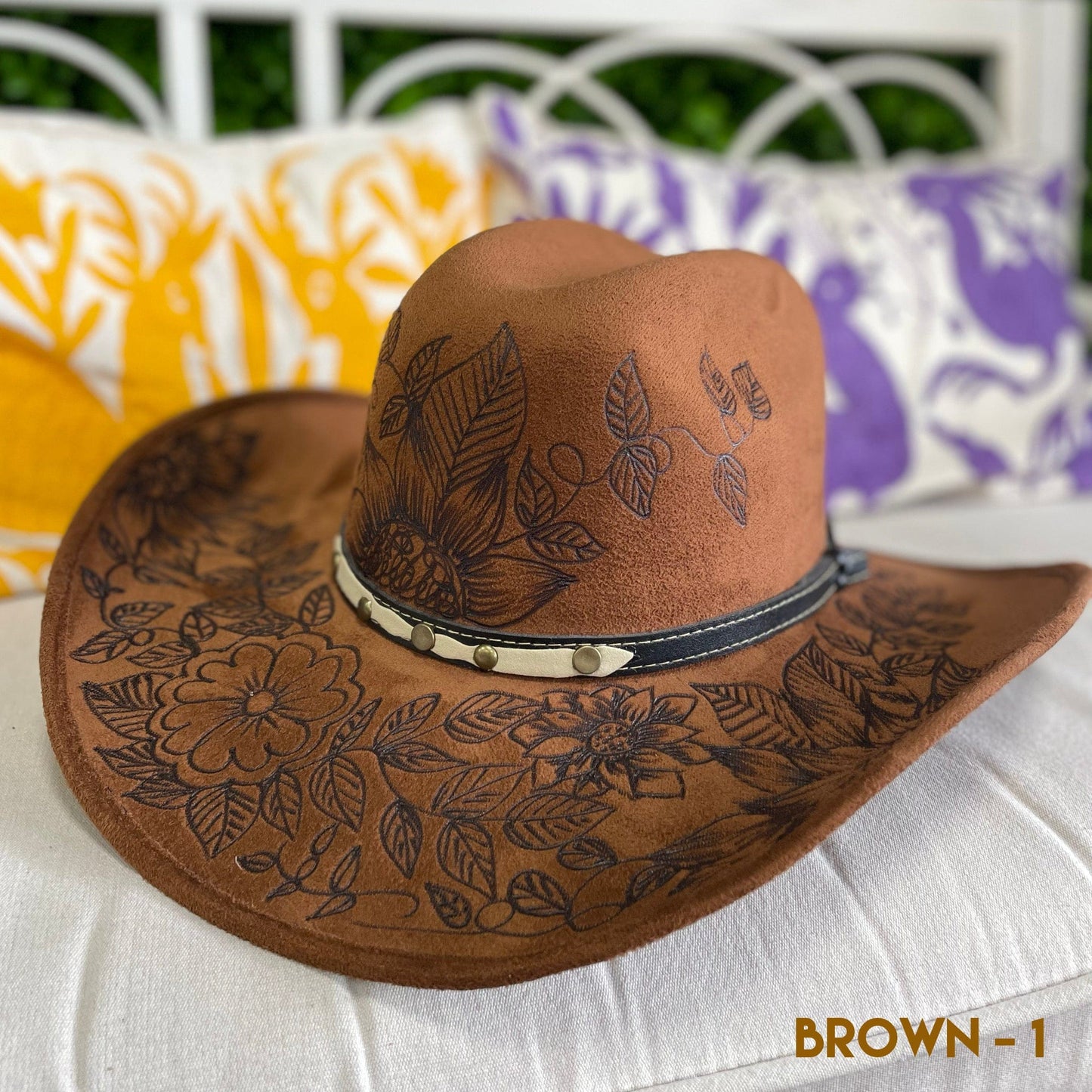 Engraved Floral Cowboy Hat