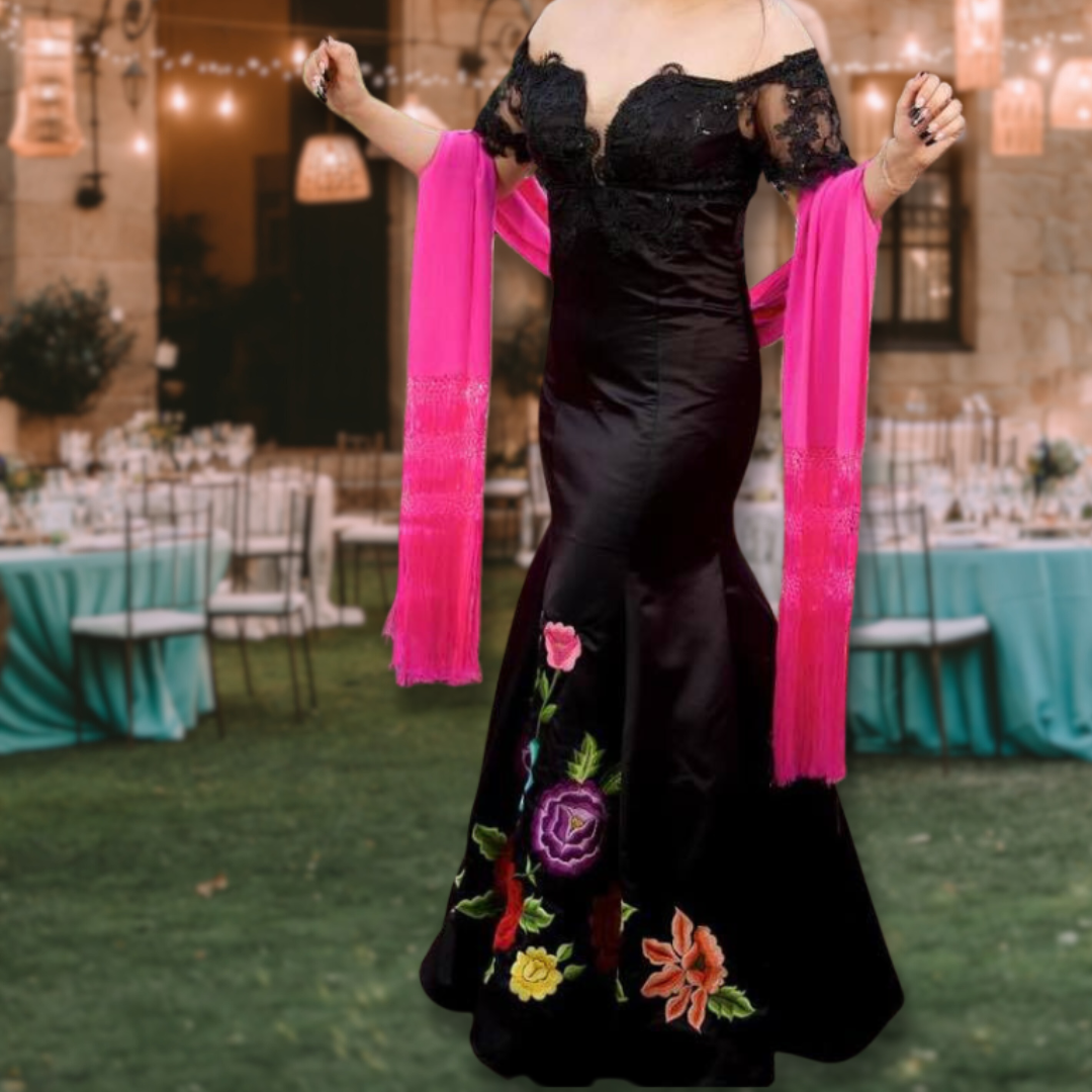 Embroidered Mexican Evening Dress - Lace Princess