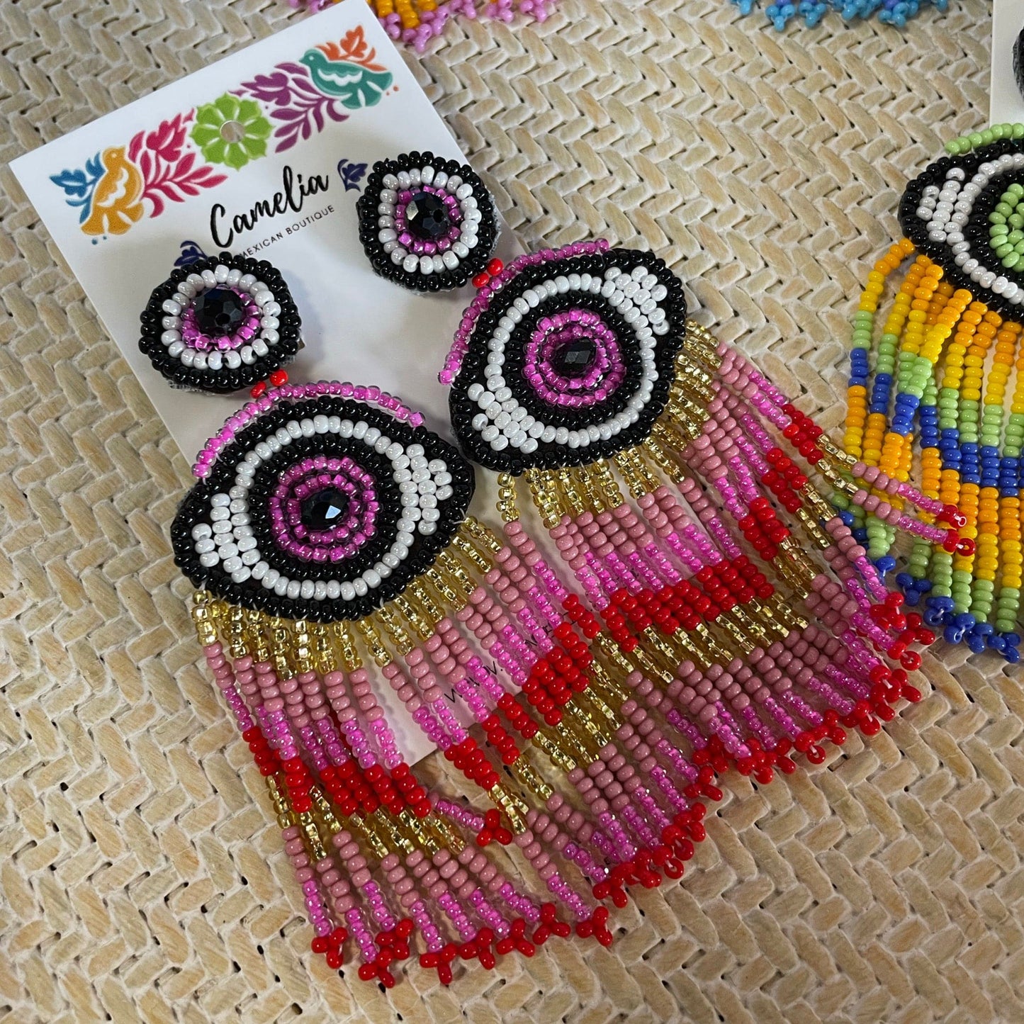 Evil Eye Huichol  Native American Earrings