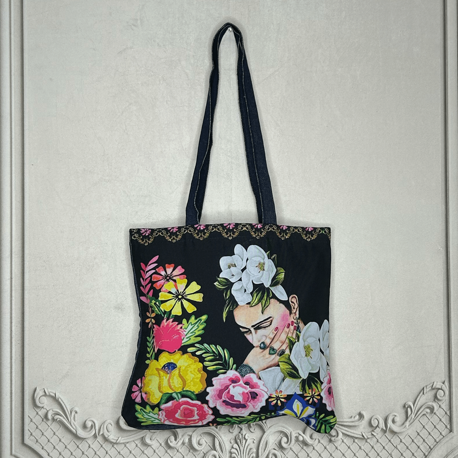 Frida Kahlo Denim Tote - Magnolia Medium