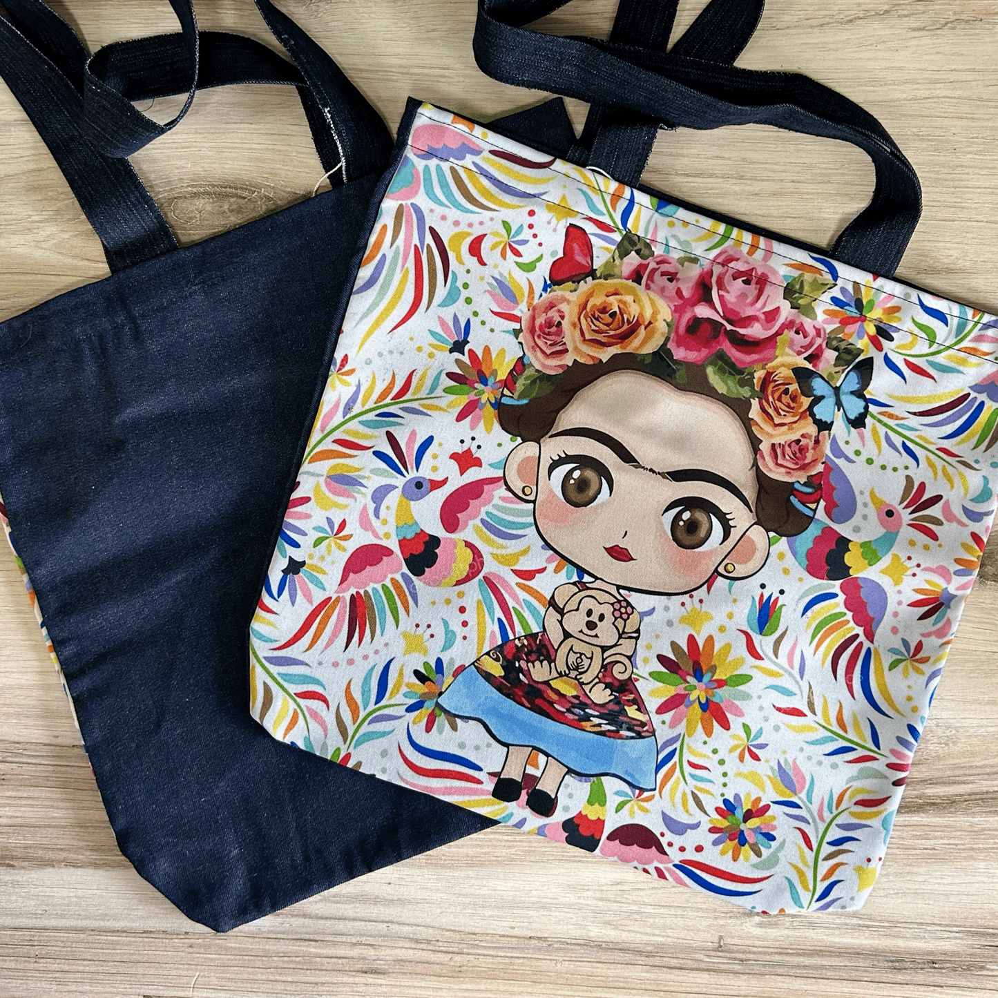 Frida Kahlo Denim Tote - Otomi Medium