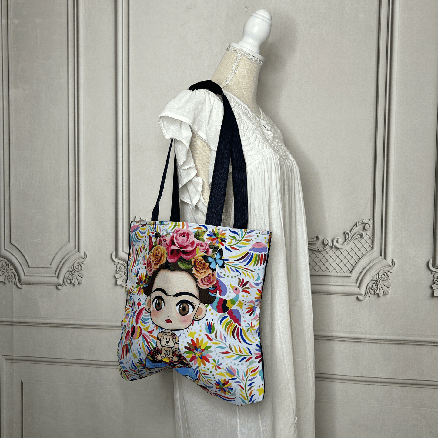 Frida Kahlo Denim Tote - Otomi Medium