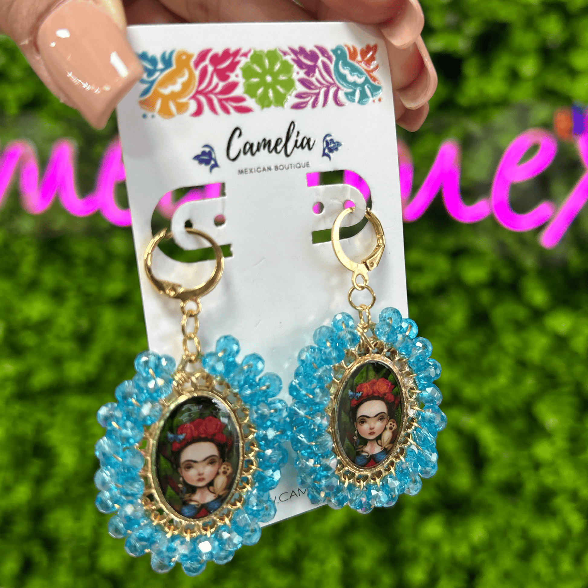 Frida Kahlo Earrings - Aqua LG Frida Kahlo Earrings - Aqua LG