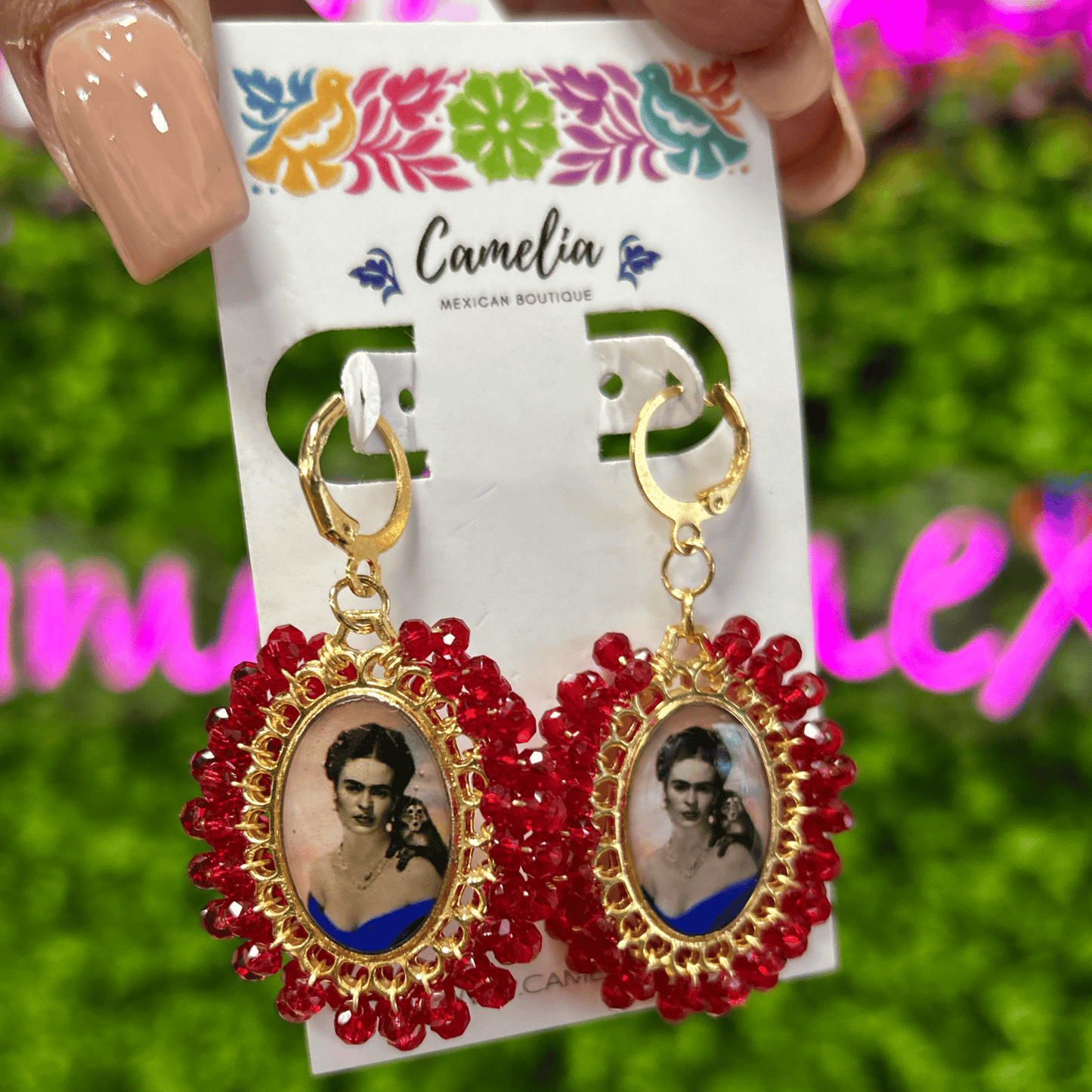 Frida Kahlo Earrings - Dark Red LG Frida Kahlo Earrings - Dark Red LG