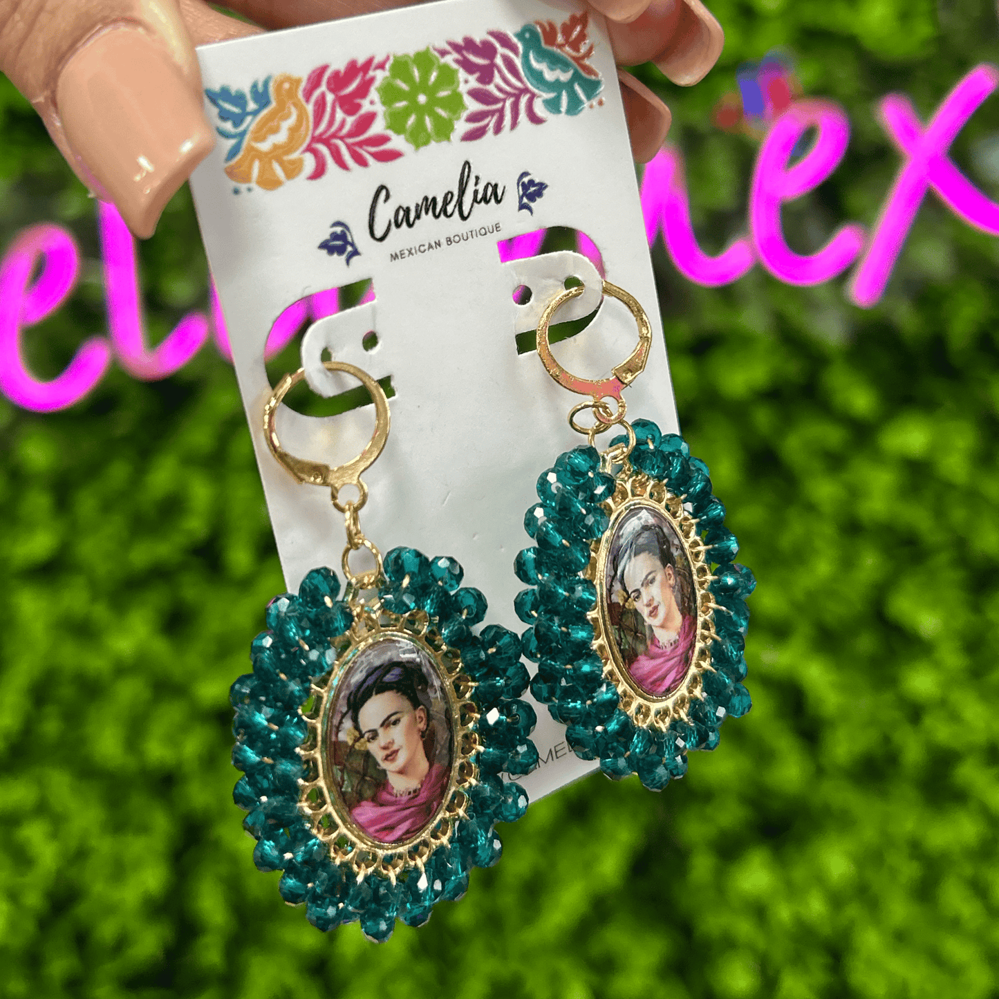 Frida Kahlo Earrings - Teal 1 LG Frida Kahlo Earrings - Teal 1 LG