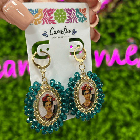 Frida Kahlo Earrings - Teal 2 LG Frida Kahlo Earrings - Teal 2 LG