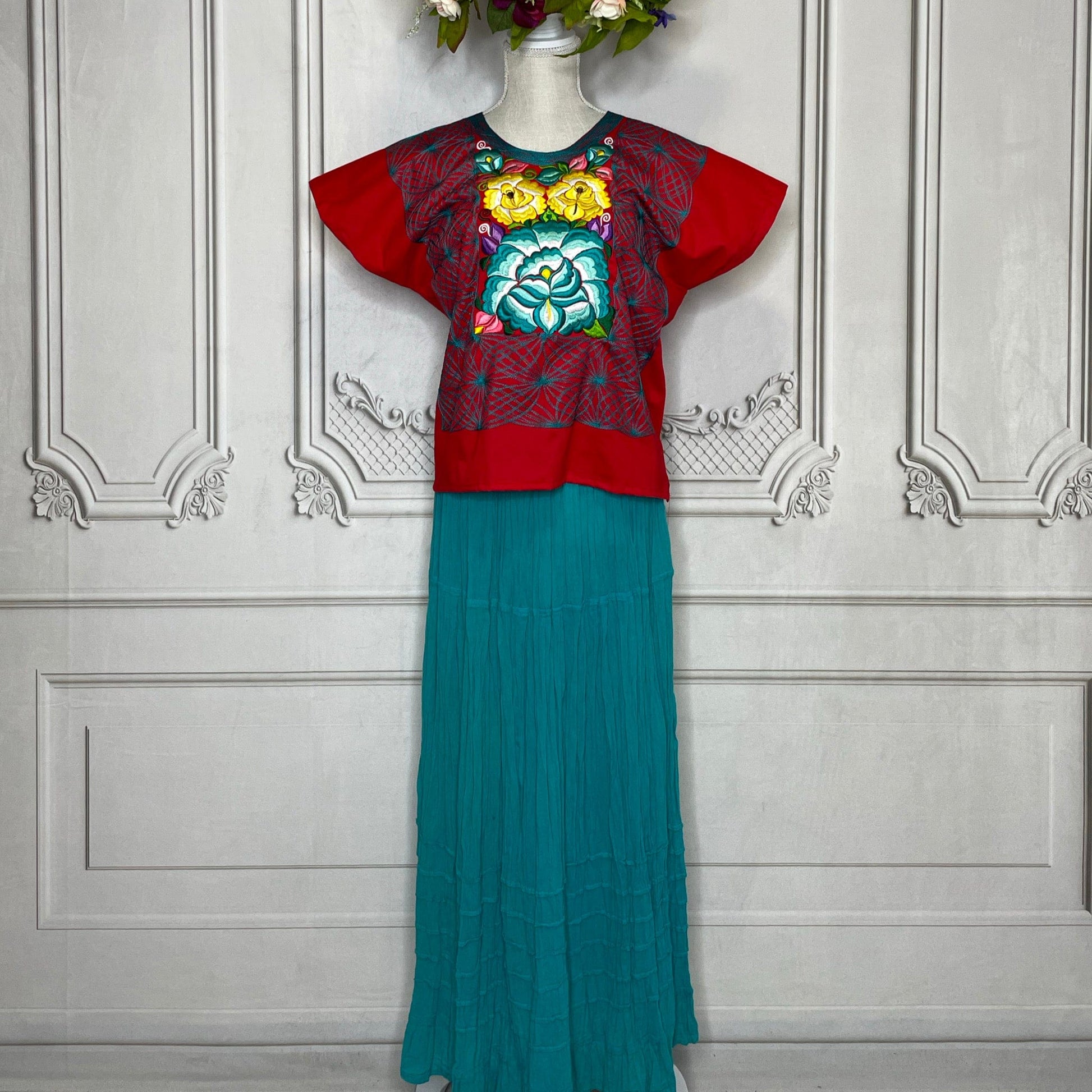 Frida Kahlo Huipil Blouse Stretch Flower