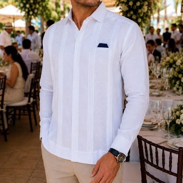 Men's Long Sleeve Linen Guayabera - Roco Men's Long Sleeve Linen Guayabera - Roco