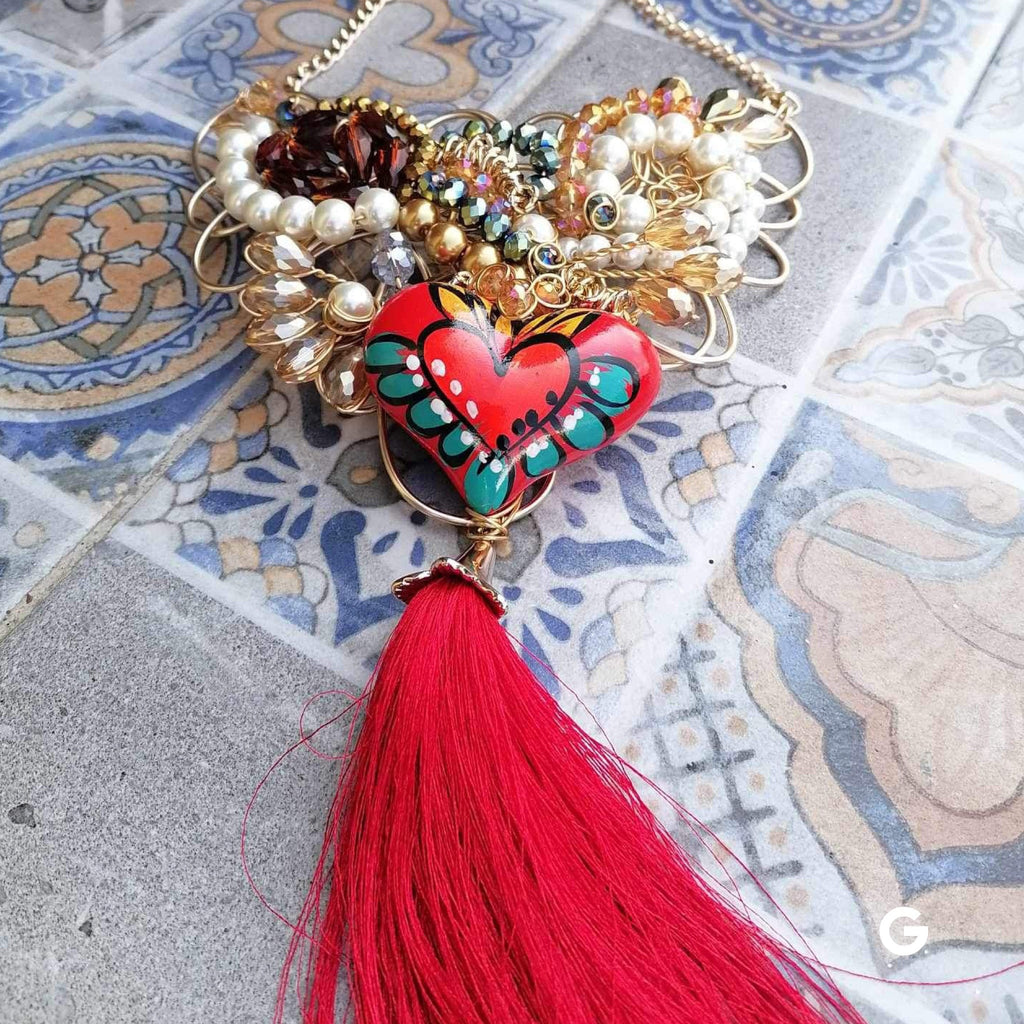 Hand Made Mexican Heart Necklace - Ceramic