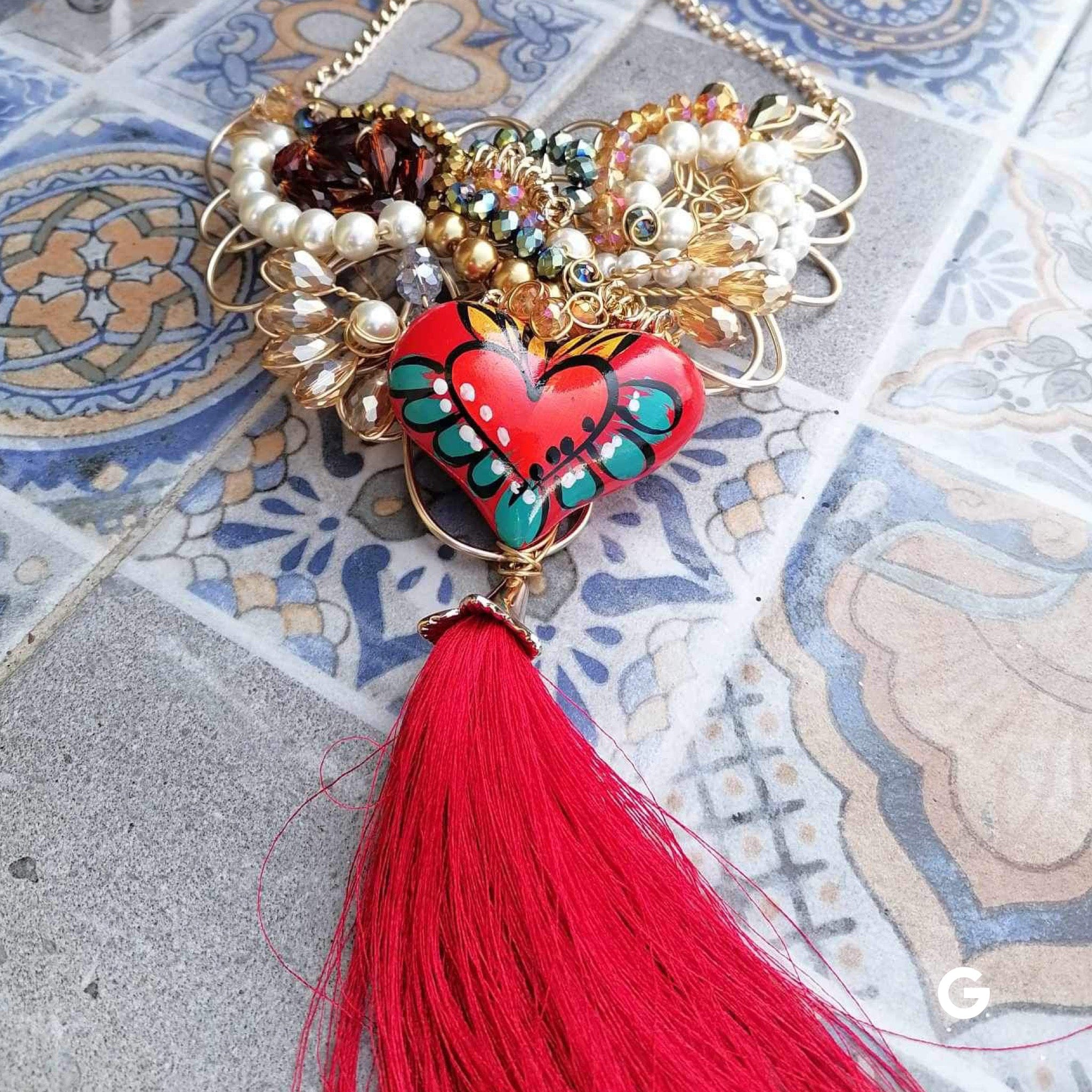 Hand Made Mexican Heart Necklace - Ceramic