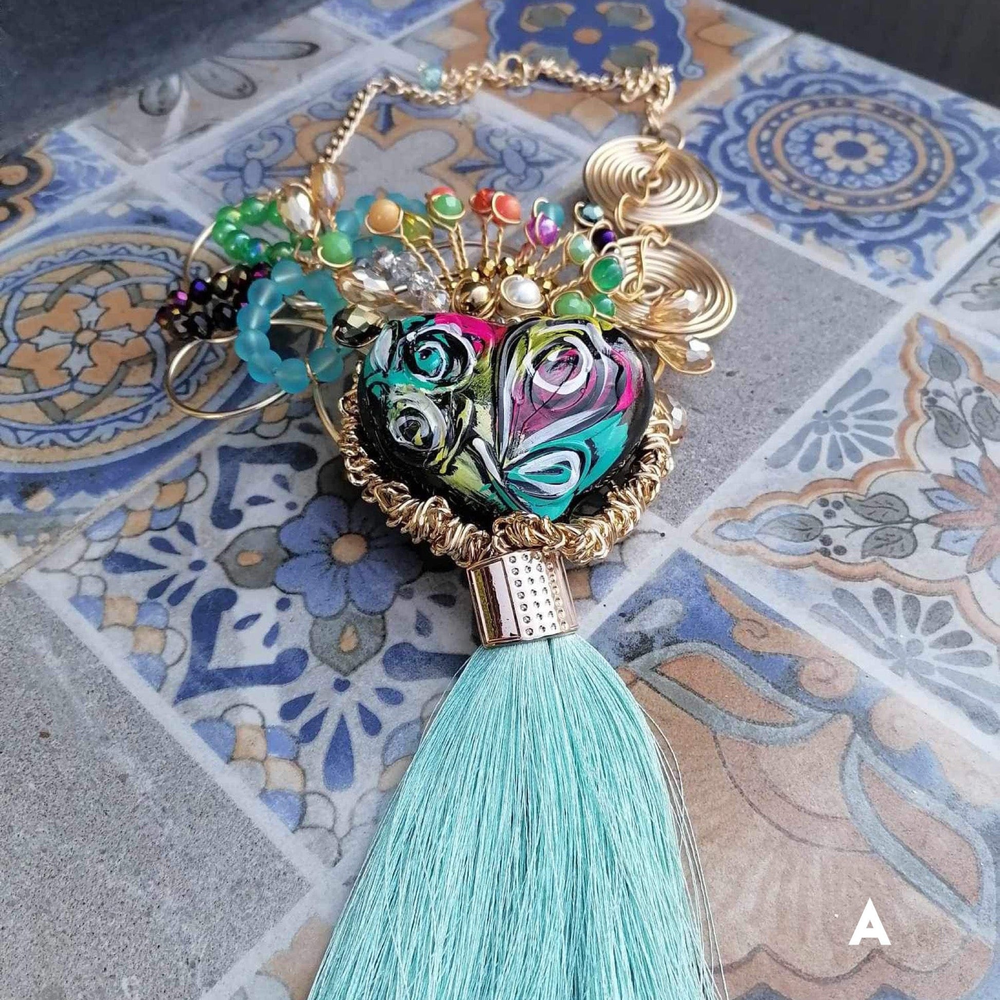 Hand Made Mexican Heart Necklace - Ceramic