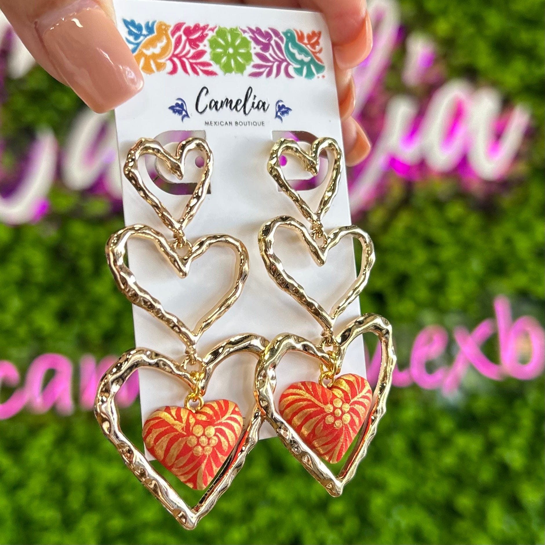 Hand Painted Heart Drop Earrings Hand Painted Heart Drop Earrings