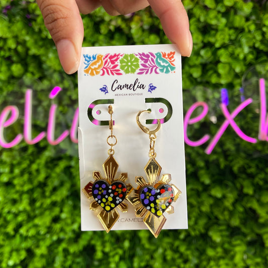 Hand Painted Sacred Heart - Milagritos Earrings Hand Painted Sacred Heart - Milagritos Earrings