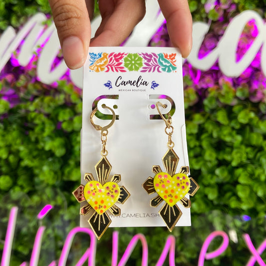 Hand Painted Sacred Heart - Milagritos Earrings Hand Painted Sacred Heart - Milagritos Earrings