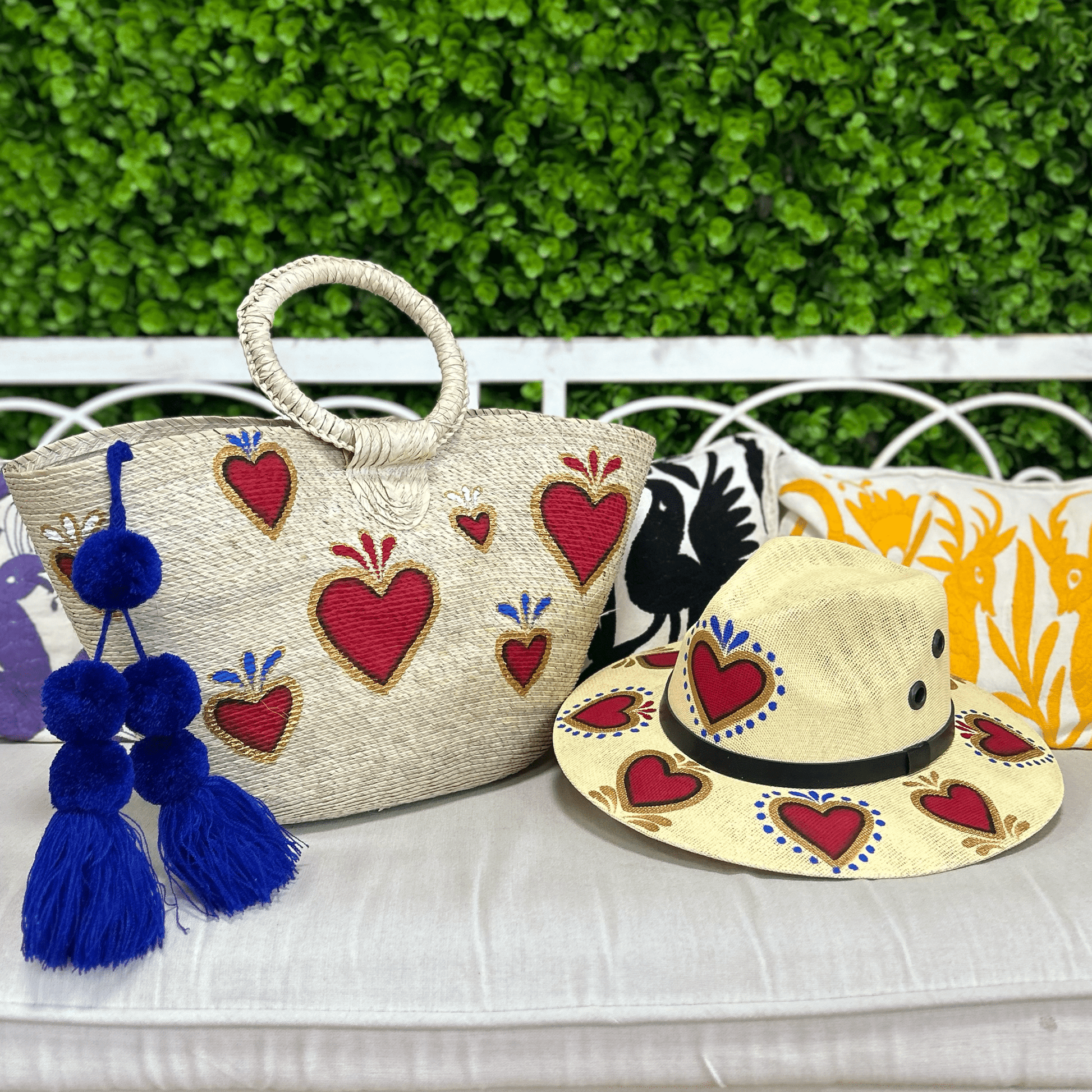 Hand Painted Sacred Heart Tote and Hat Set