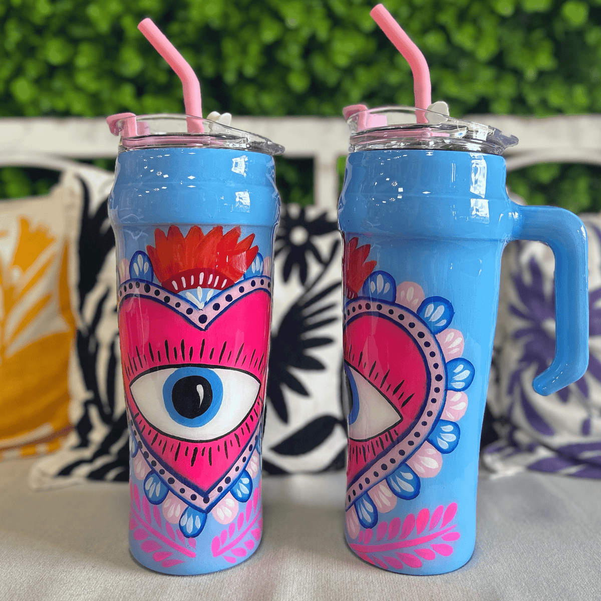 Hand Painted Stainless 40oz Tumbler - Evil Eye Hand Painted Stainless 40oz Tumbler - Evil Eye