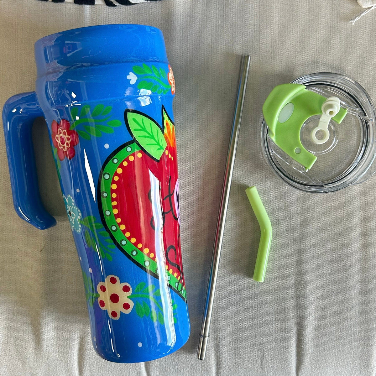 Hand Painted Stainless Steel 40oz Tumbler - Strong and Sexy Hand Painted Stainless Steel 40oz Tumbler - Strong and Sexy