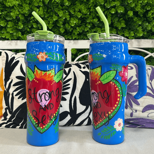 Hand Painted Stainless Steel 40oz Tumbler - Strong and Sexy Hand Painted Stainless Steel 40oz Tumbler - Strong and Sexy