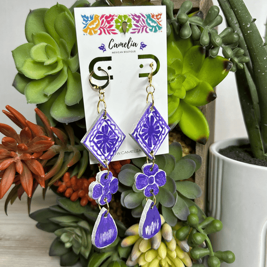 Hand Painted Talavera Design Earrings - Diamond