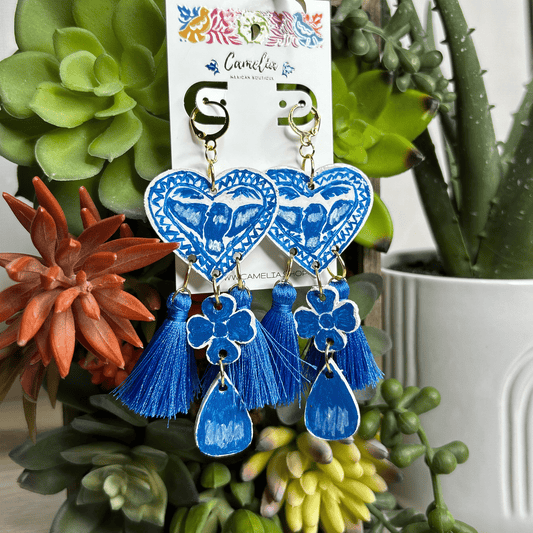 Hand Painted Talavera Design Earrings - Heart