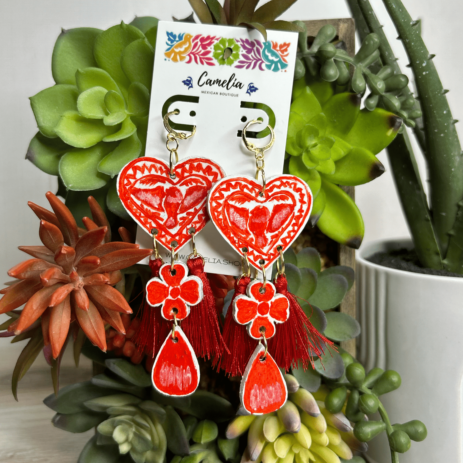 Hand Painted Talavera Design Earrings - Heart