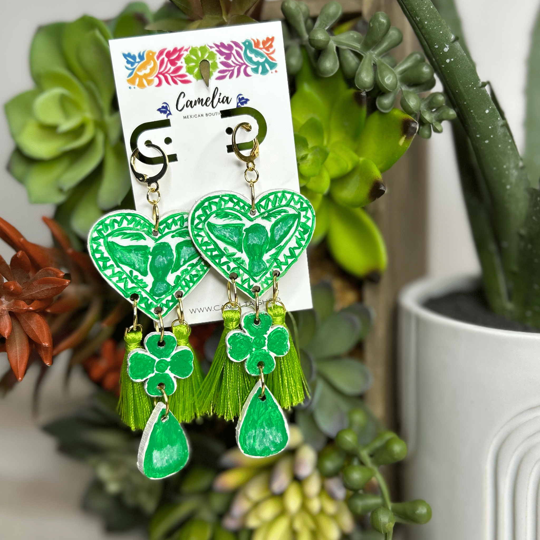 Hand Painted Talavera Design Earrings - Heart