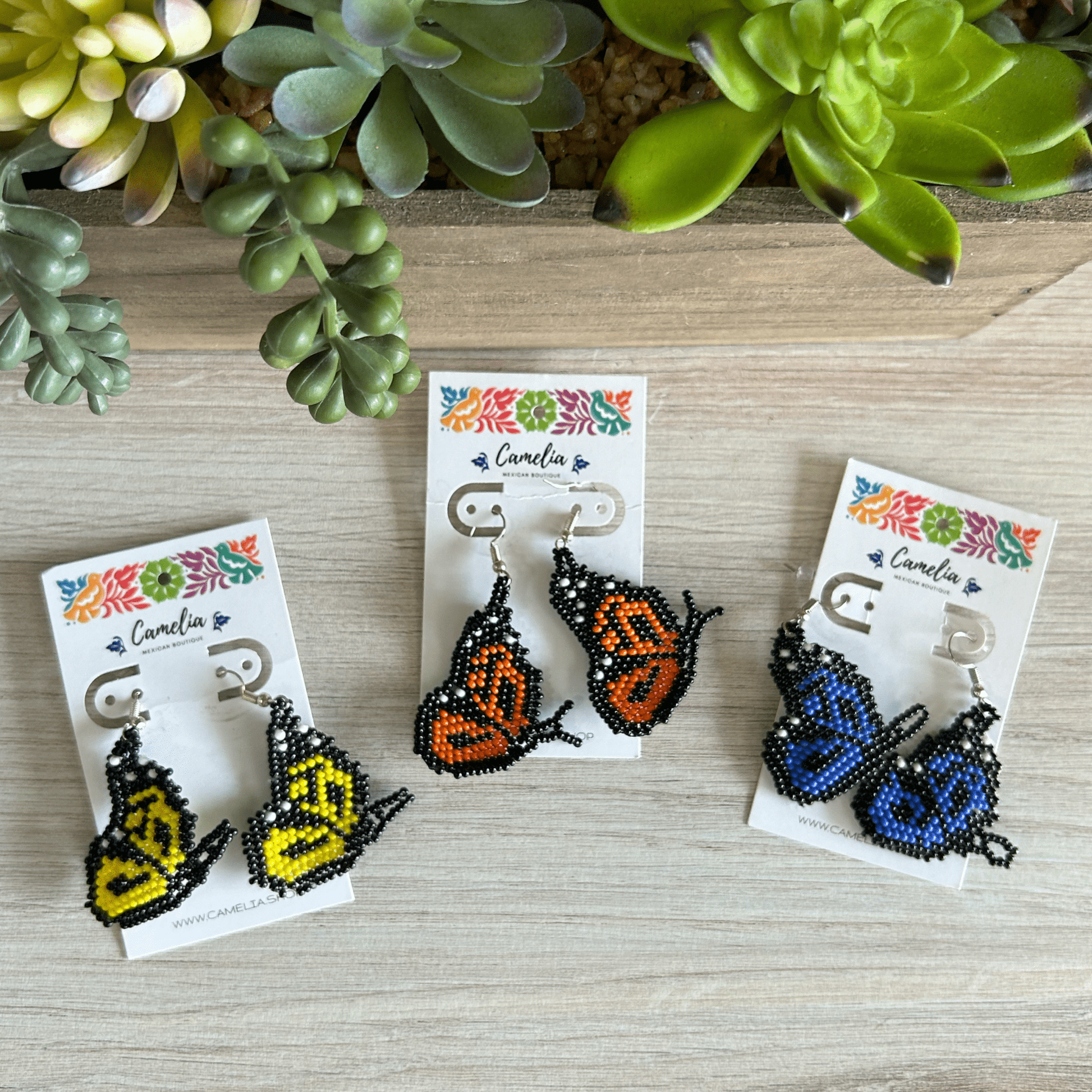 Huichol Native American Beaded Butterfly Earrings