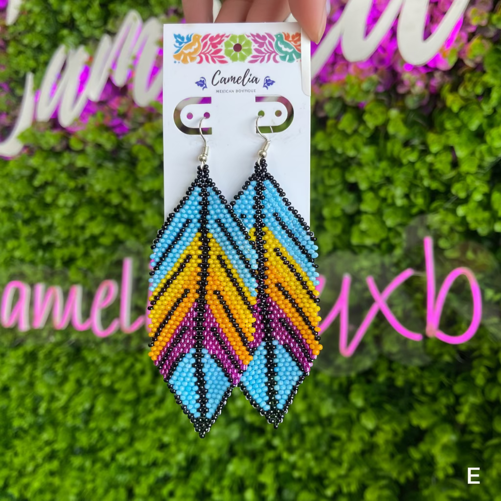 Huichol Native American Beaded  Earrings - Feathers Huichol Native American Beaded  Earrings - Feathers