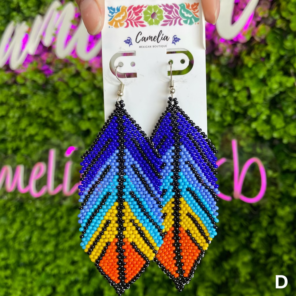 Huichol Native American Beaded  Earrings - Feathers Huichol Native American Beaded  Earrings - Feathers