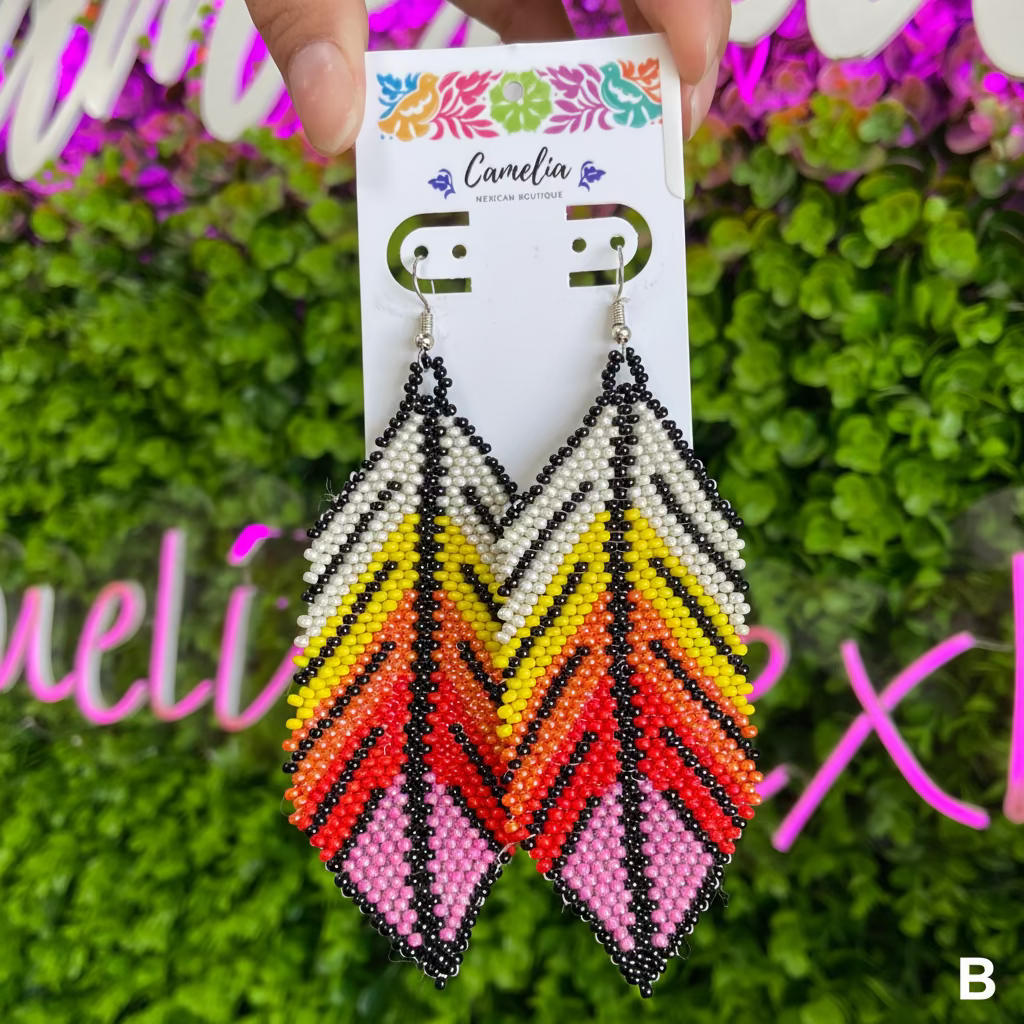 Huichol Native American Beaded  Earrings - Feathers Huichol Native American Beaded  Earrings - Feathers