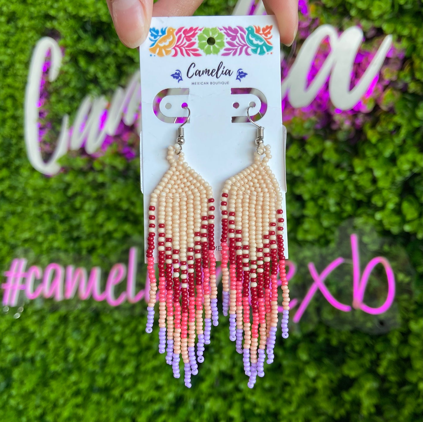 Huichol Native American Beaded  Earrings - Rainfall Huichol Native American Beaded  Earrings - Rainfall