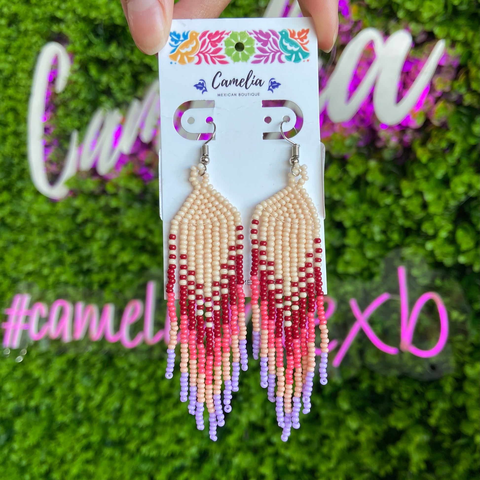 Huichol Native American Beaded  Earrings - Rainfall Huichol Native American Beaded  Earrings - Rainfall