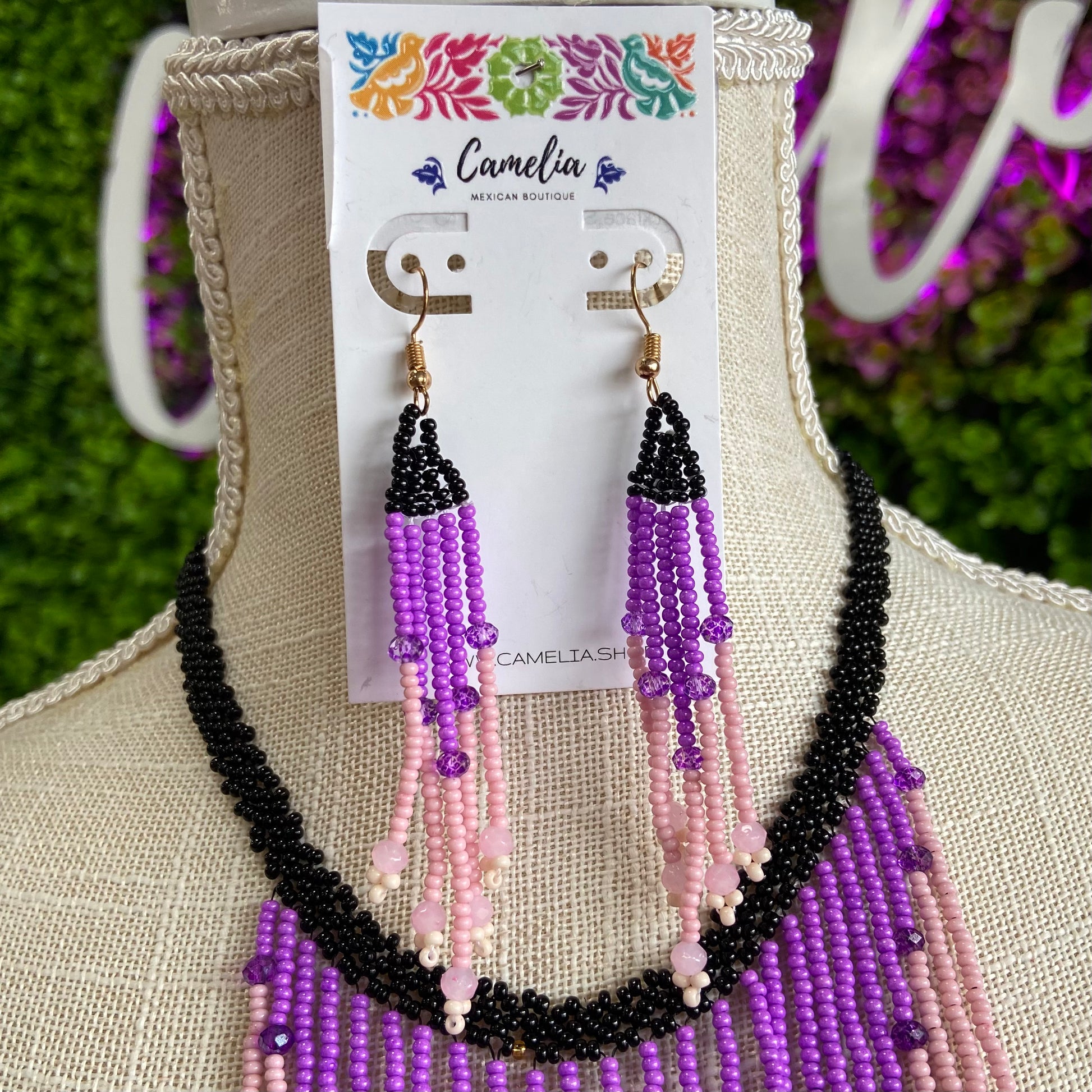 Huichol Native American Beaded Necklace Set - Rainfall Huichol Native American Beaded Necklace Set - Rainfall