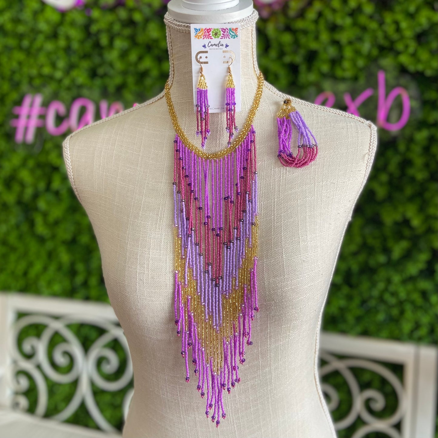 Huichol Native American Beaded Necklace Set - Rainfall Huichol Native American Beaded Necklace Set - Rainfall