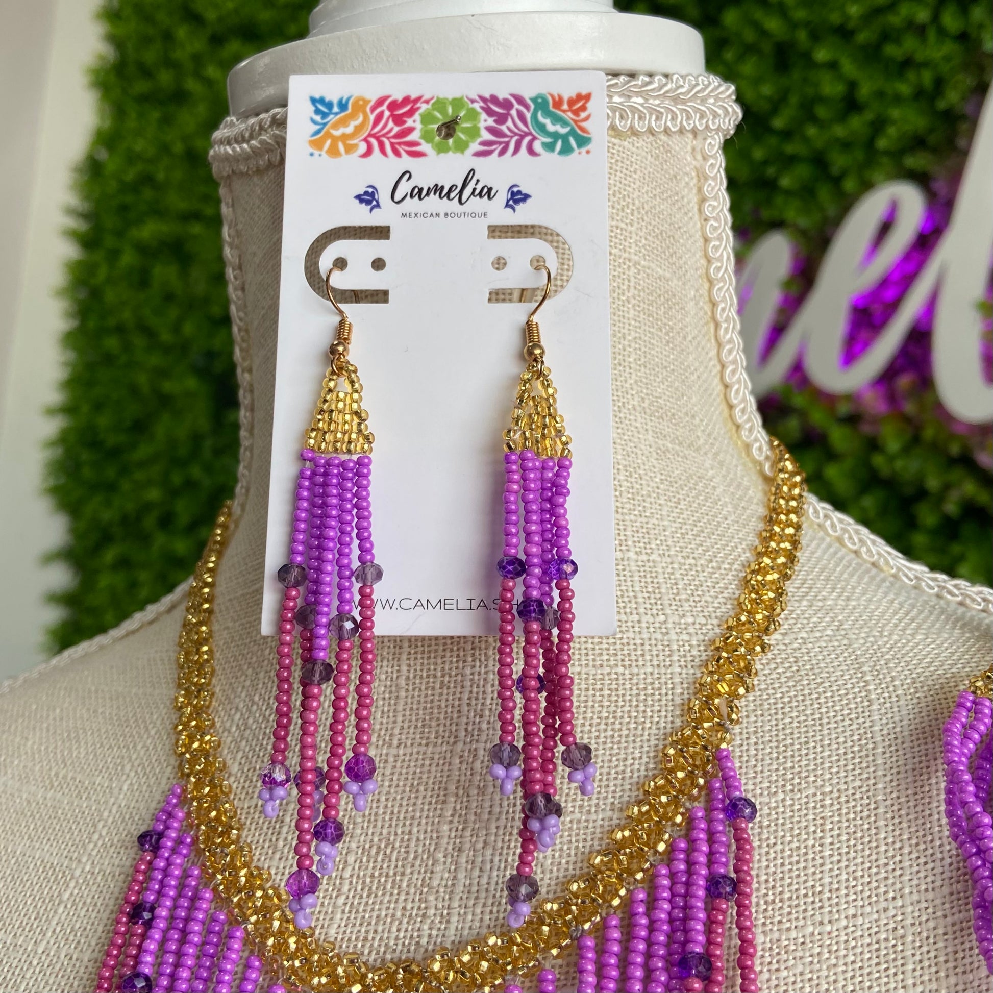 Huichol Native American Beaded Necklace Set - Rainfall Huichol Native American Beaded Necklace Set - Rainfall