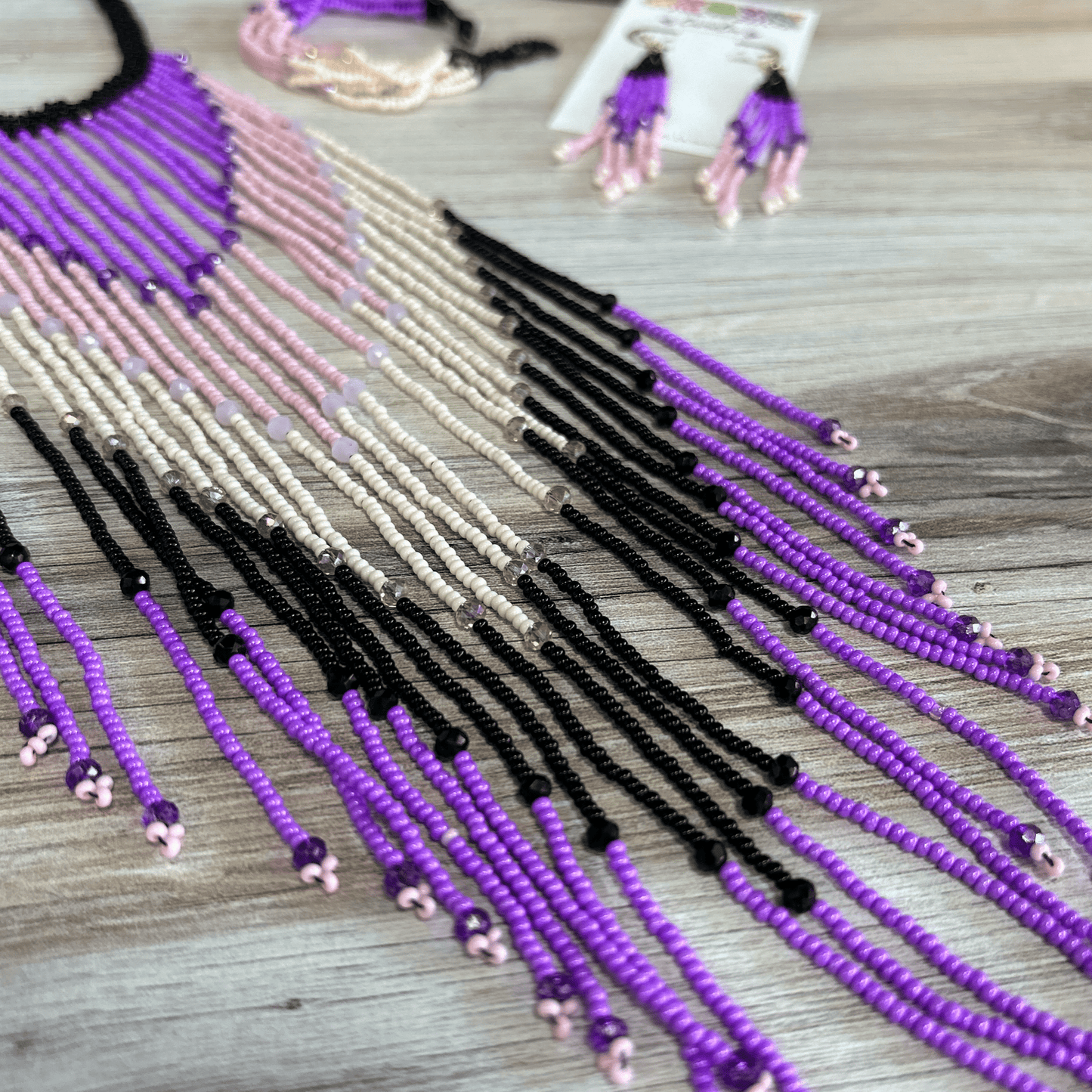 Huichol Native American Beaded Necklace Set - Rainfall