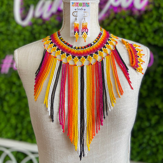 Huichol Native American Beaded Necklace Set - Waterfall Huichol Native American Beaded Necklace Set - Waterfall