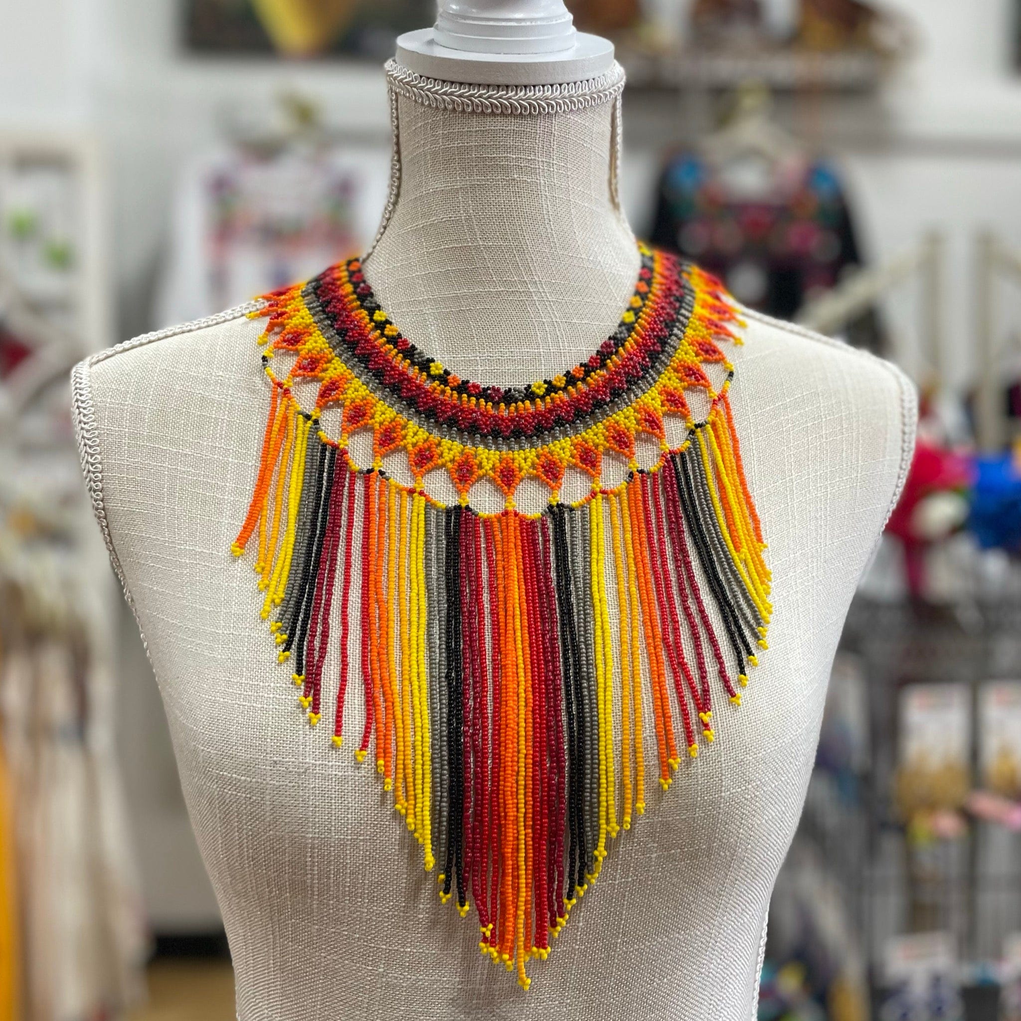 Huichol Native American Beaded Necklace Set - Waterfall