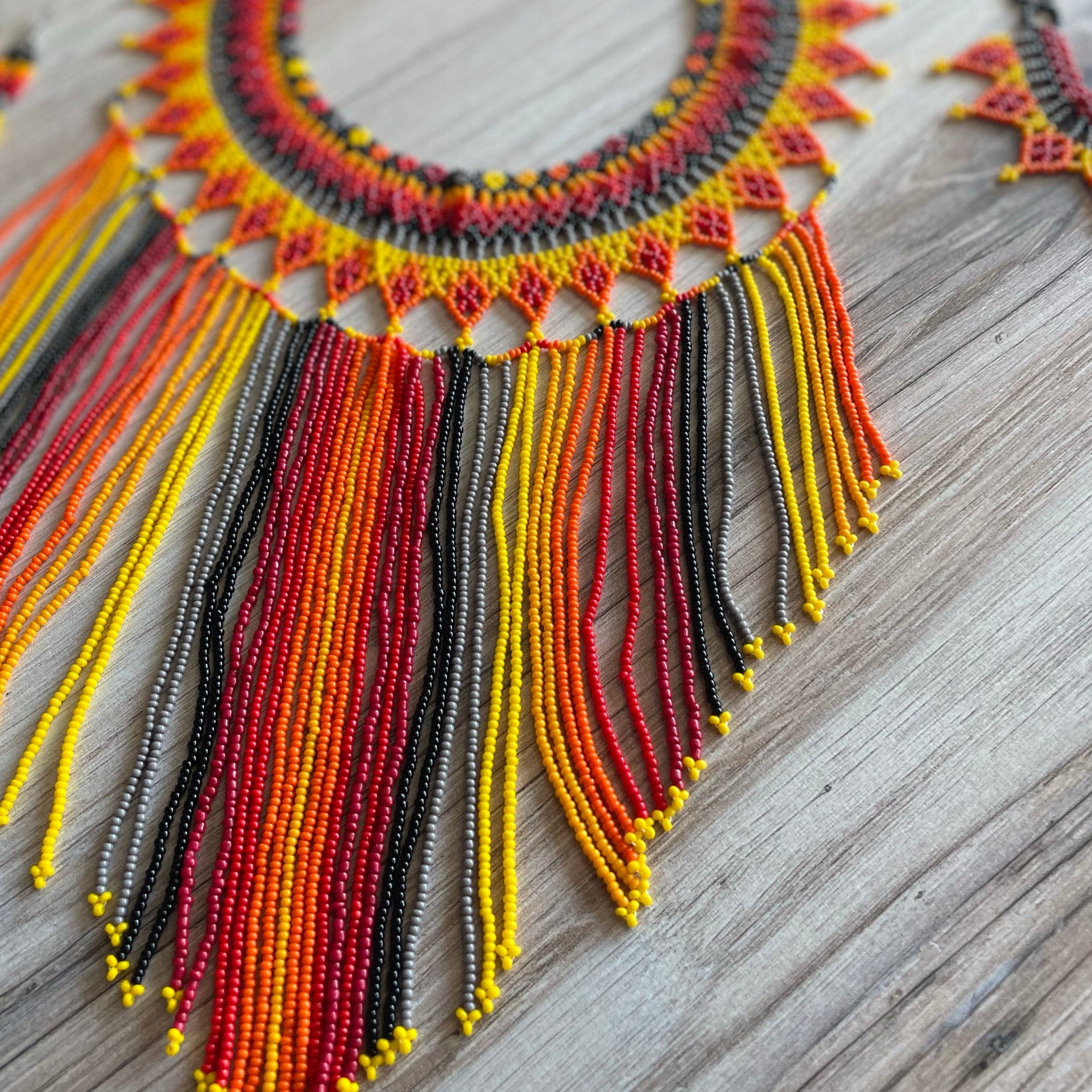 Huichol Native American Beaded Necklace Set - Waterfall