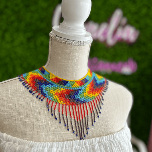 Huichol Native American Beaded Necklace  - Triangle