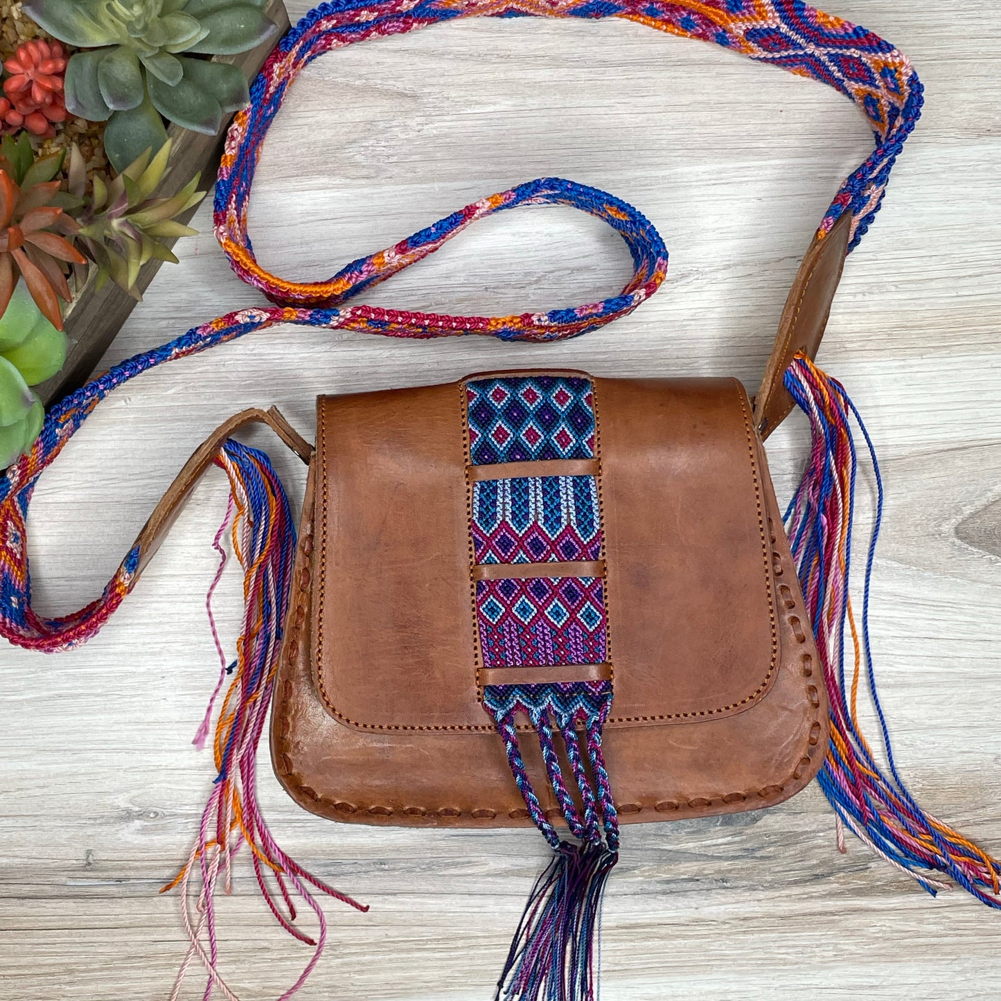 Mexican Leather Crossbody Saddle Bag - Hand Tooled SMALL