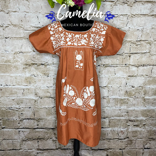 Puebla Dress for Women Knee Length - Burnt Orange